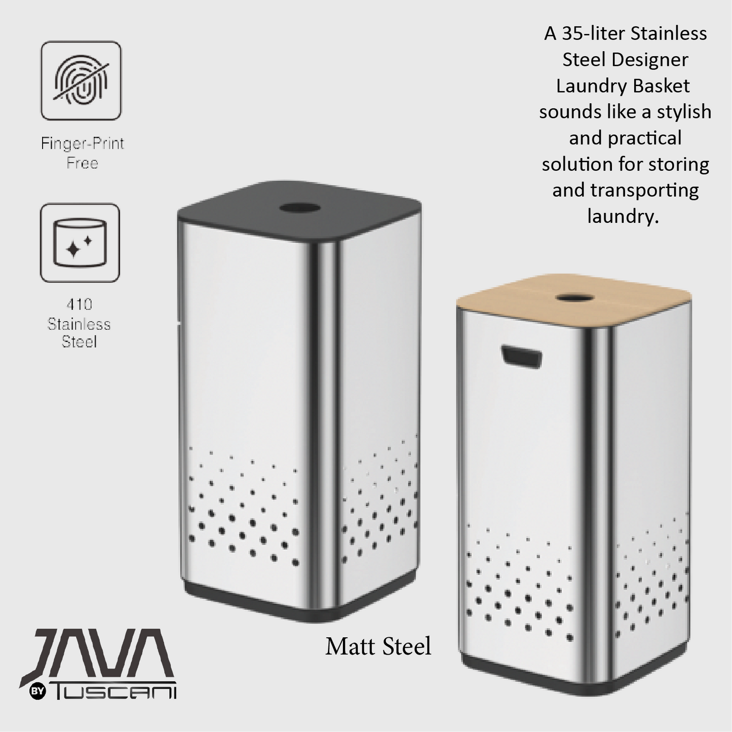 Tuscani JAVA TJ-8872 Matte Steel Bin with Lid