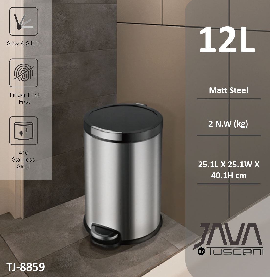Tuscani JAVA TJ-8859 Matt Steel Pedal Bin