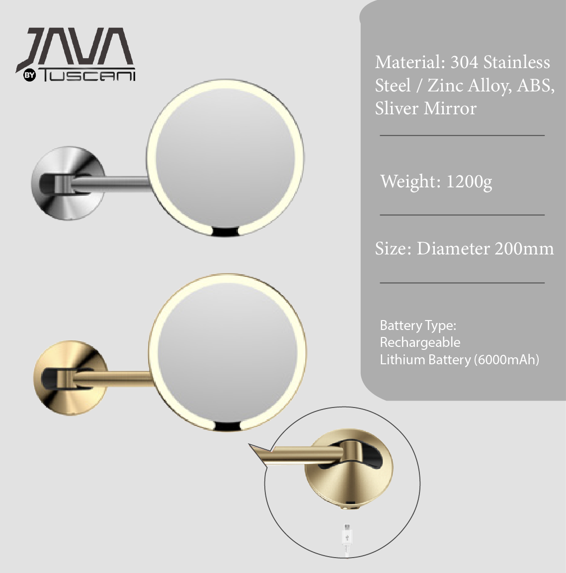 Tuscani JAVA TJ-M8881 Wall Hung Design Makeup Mirror