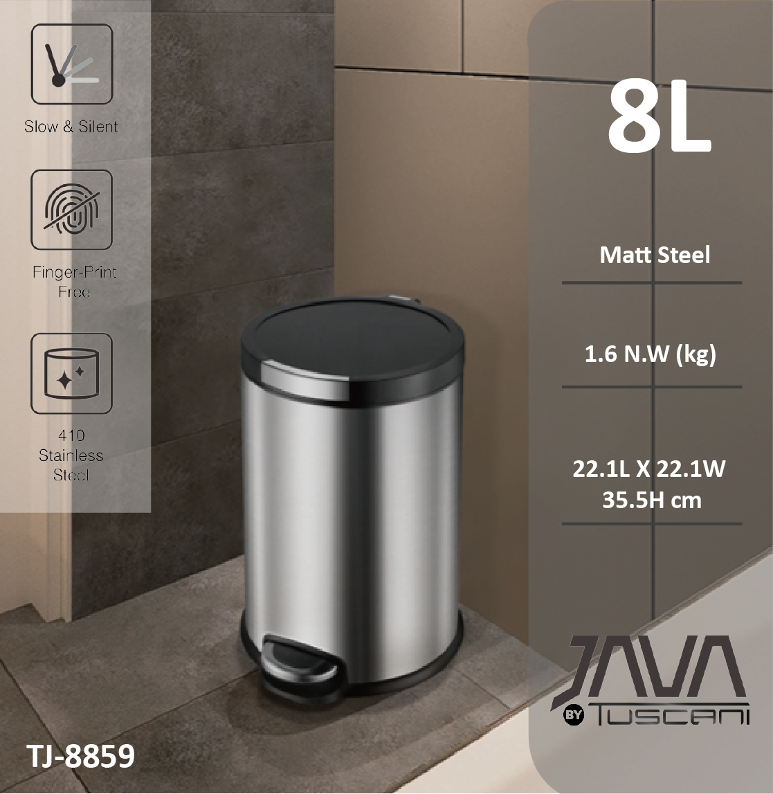 Tuscani JAVA TJ-8859 Matt Steel Pedal Bin