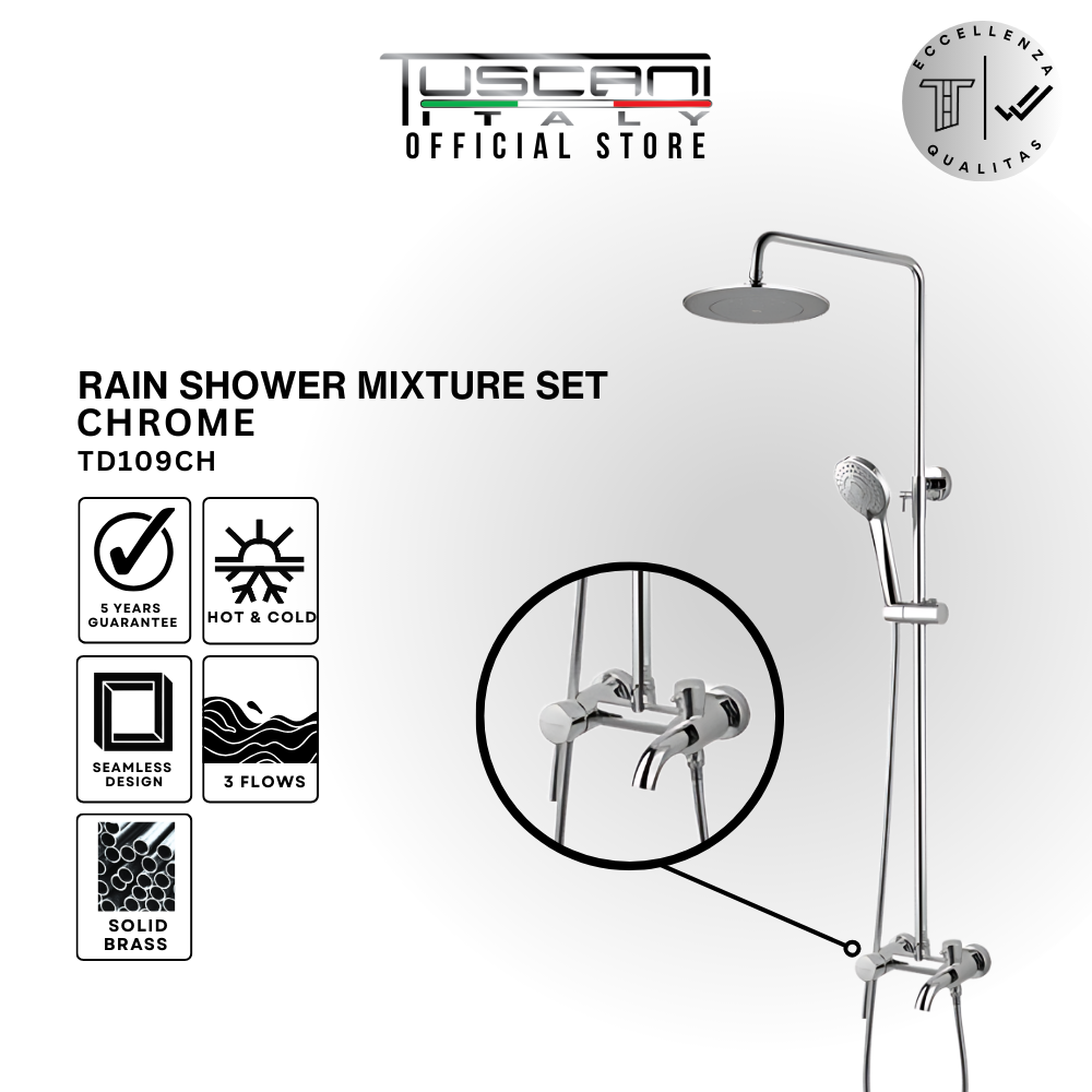 TD109 - Chrome Rain Shower Set – Tuscani Italy Pte Ltd TD109 - Chrome Rain Shower Set – Tuscani Italy Pte Ltd