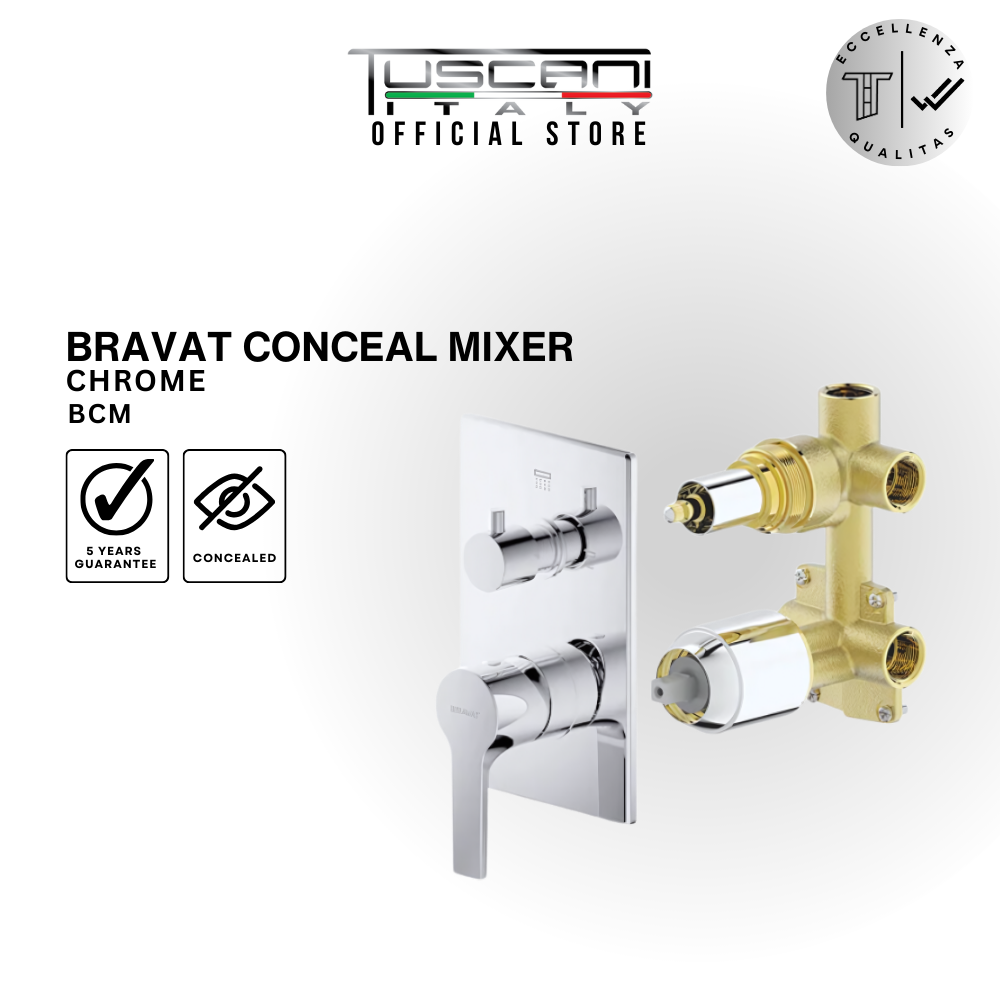 BCM - Bravat Concealed Mixer chrome zinc handle brass cover rotatory diverter