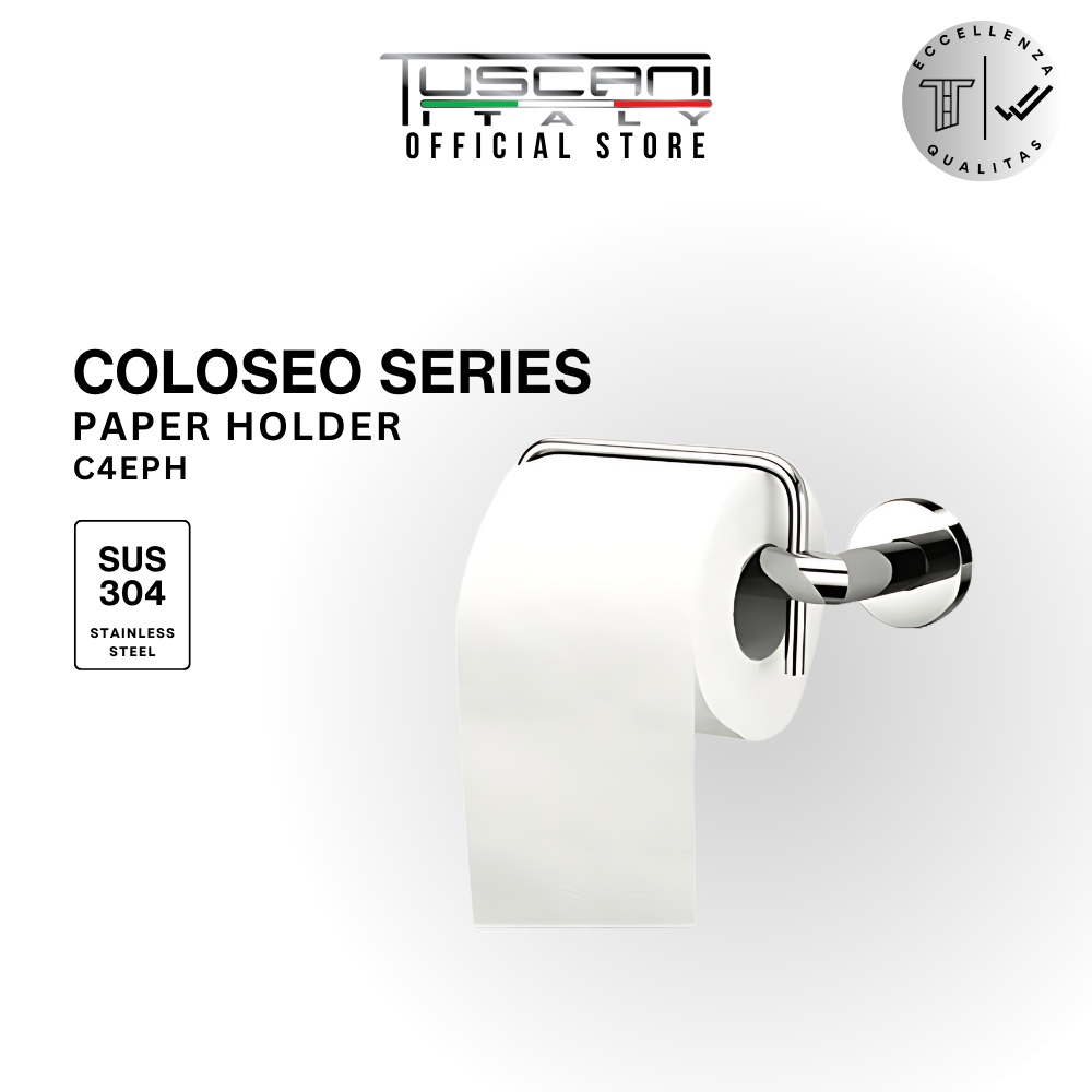 Sleek Tuscani Euro Paper Holder in polished 304 stainless steel, minimalist horizontal bathroom accessory