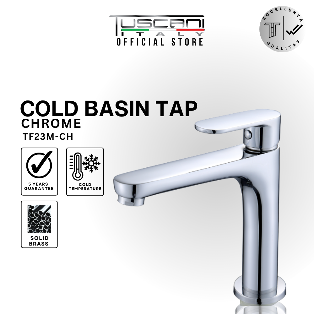 Tuscani TF23M-CH chrome basin cold tap with sleek modern design and brass construction