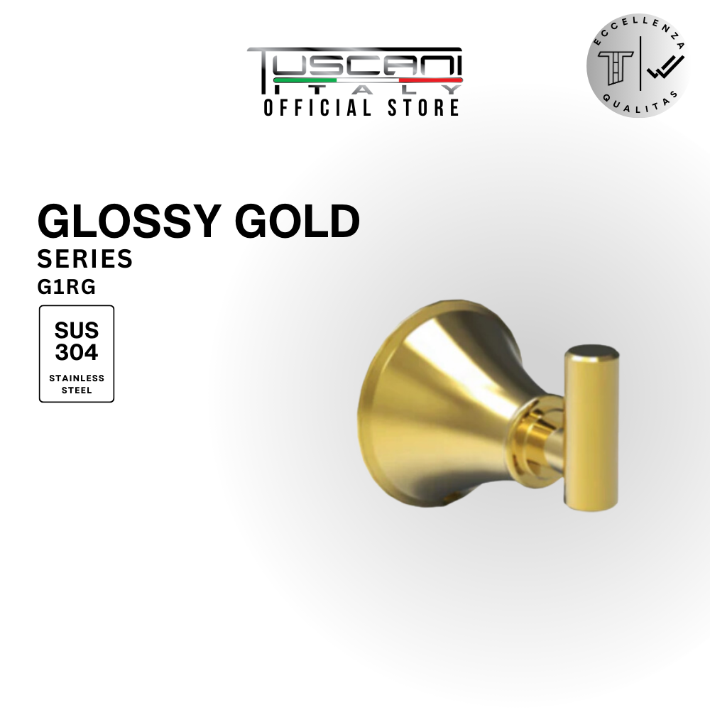 Tuscani G1RG Gold Series glossy solid brass wall-mounted robe hook for luxury bathrooms