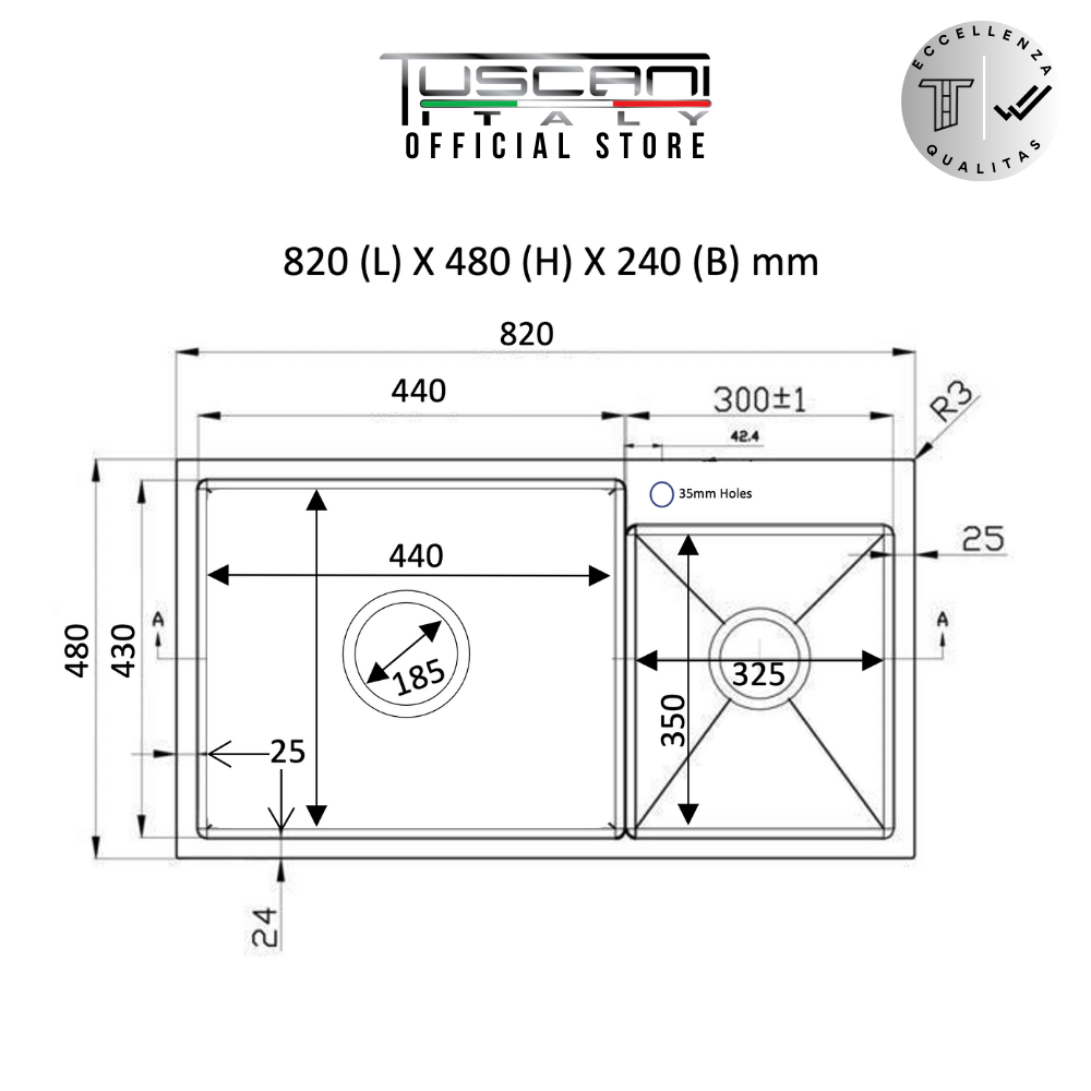 K8248NS Top & Under-Mount Use Kitchen Sink