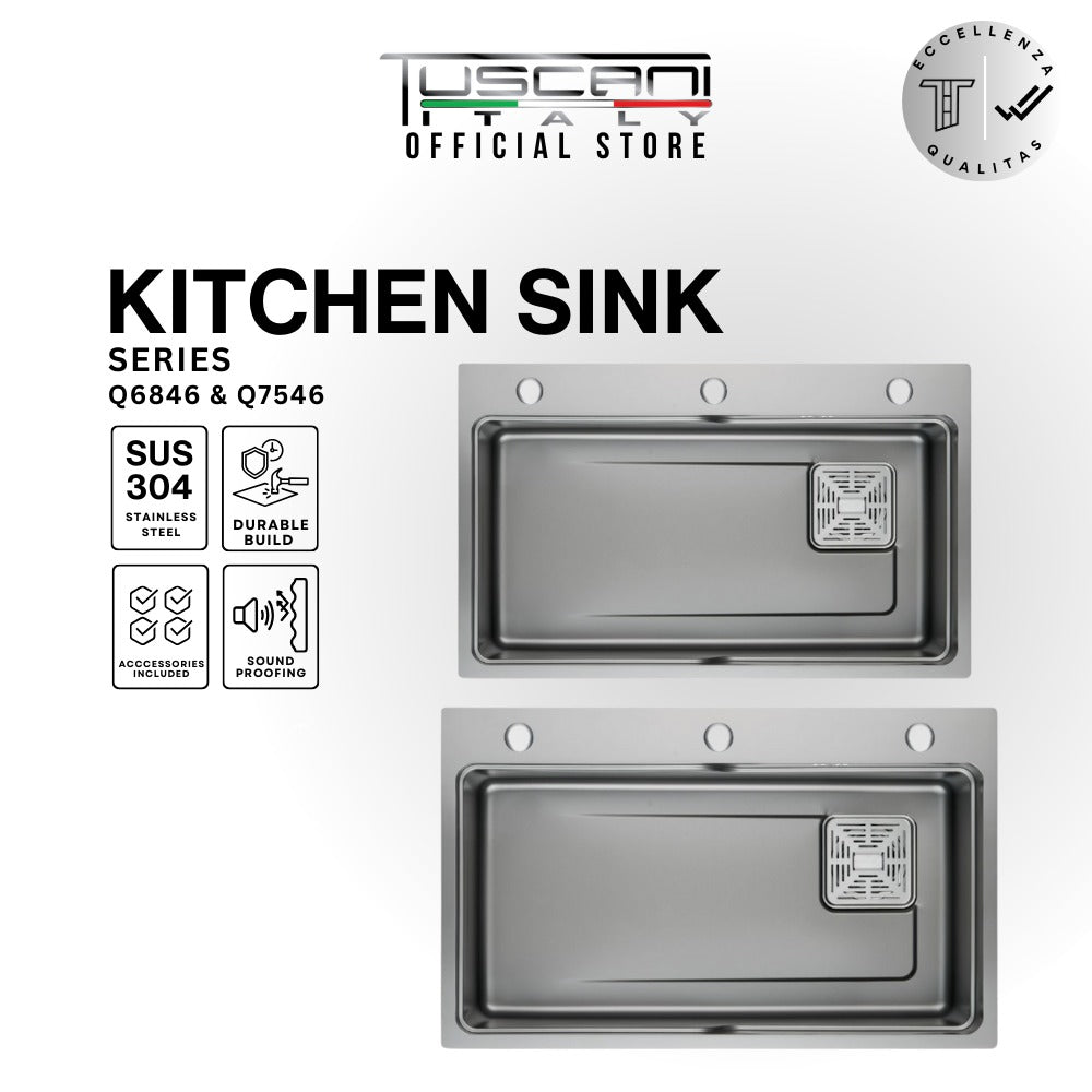 Q6846GN | Q7546GN - Gunmetal Top & Under-Mount Use Kitchen Sink