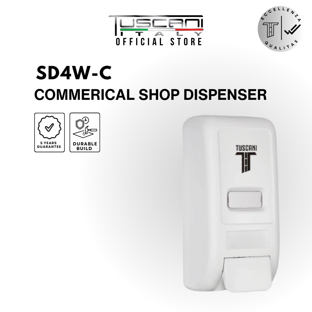 White commercial soap dispenser wall-mounted with transparent refill window and sleek ABS plastic design