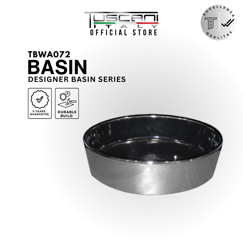 Black and chrome deck mounted oval designer basin TBWA072