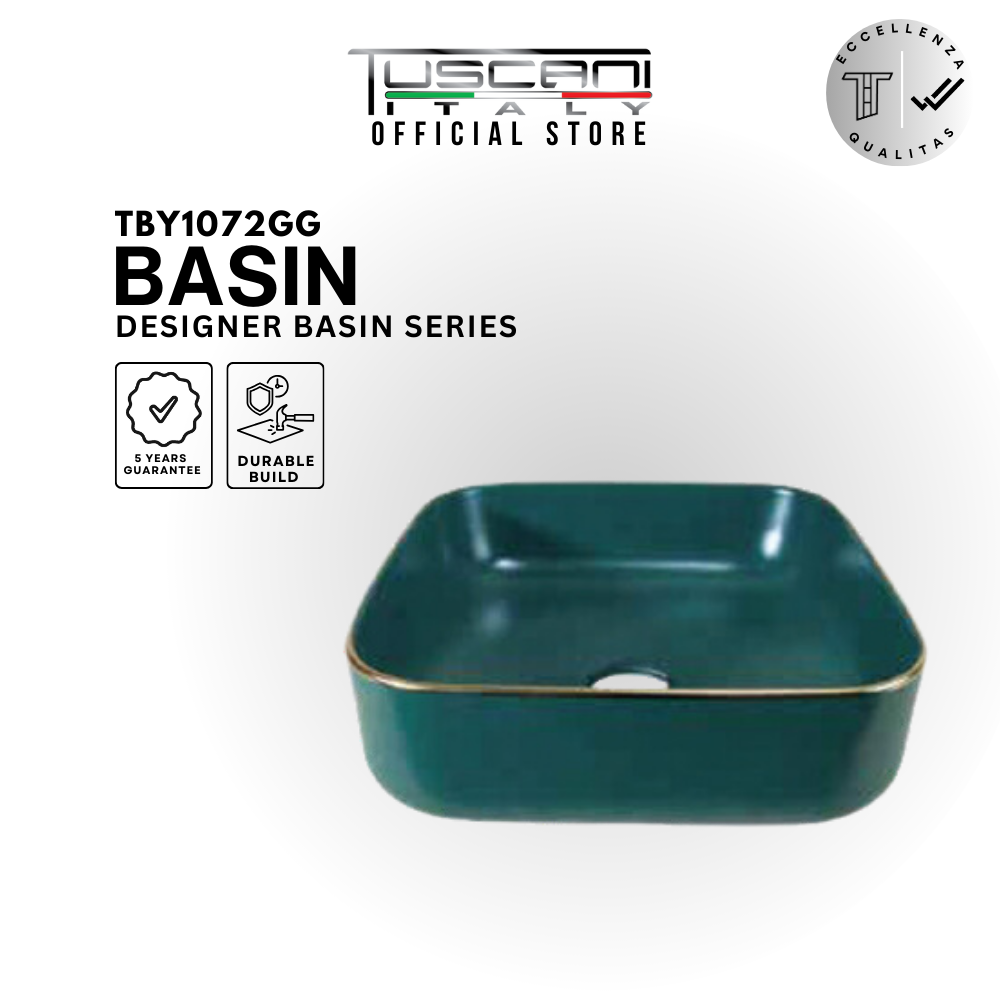 Matte green and gold deck mounted basin TBY1072GG designer ceramic sink