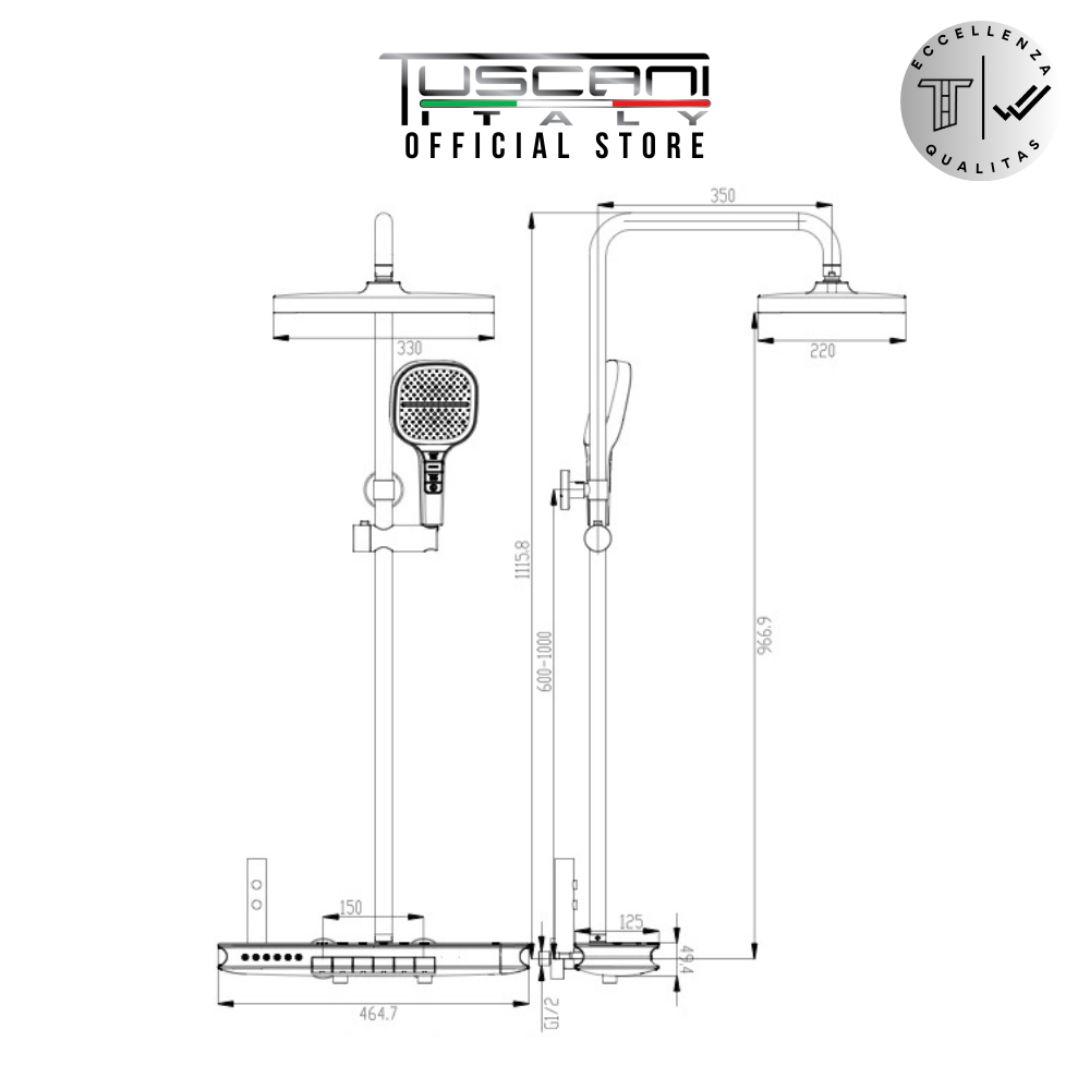 TC109GM - Gun Metal Rain Shower Set