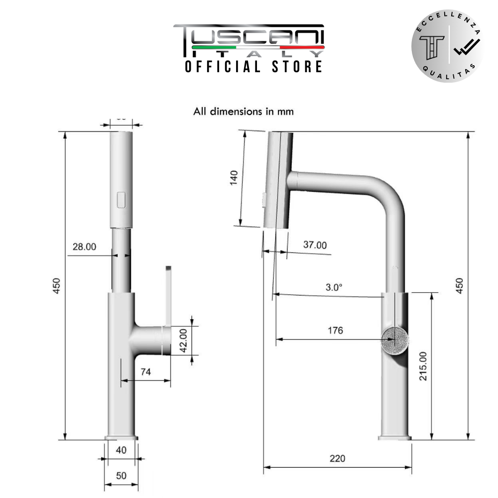 Tuscani TK119-PO Kitchen Mixer Pull Out