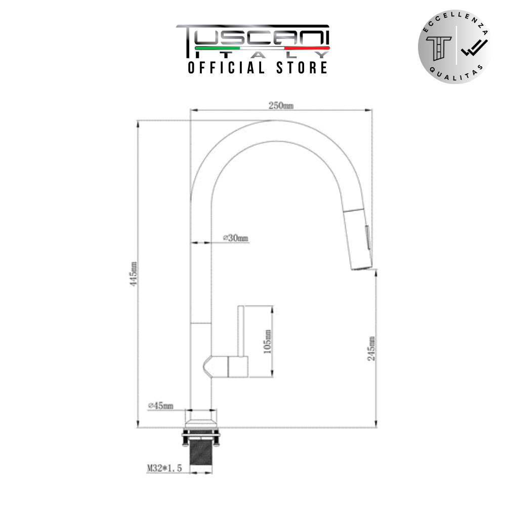 TK1PO-S - Kitania Series Pull Out Kitchen Mixer Tap