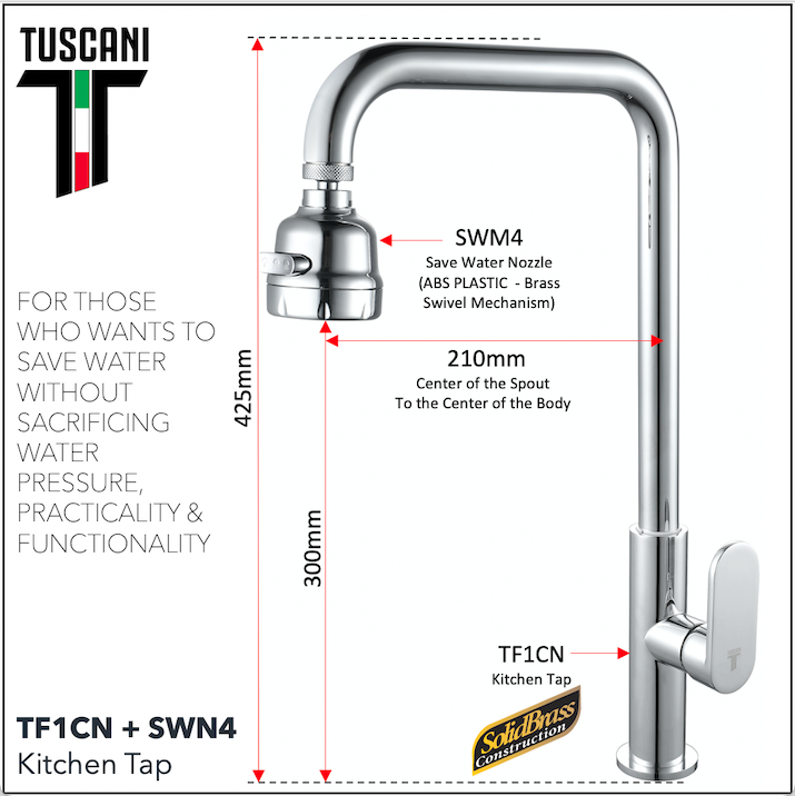 Tuscani TF1CN - Fabiana Series Kitchen Cold Tap - Cold Taps