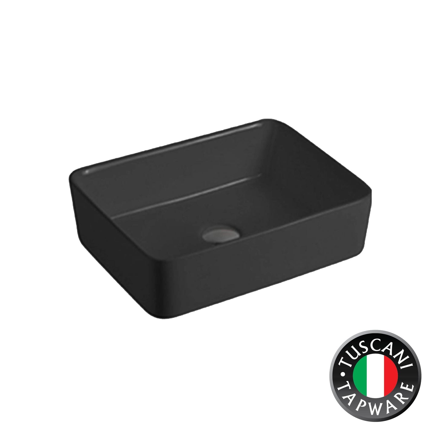 Matte black rectangular deck mounted designer ceramic basin TBP7050B by Tuscani