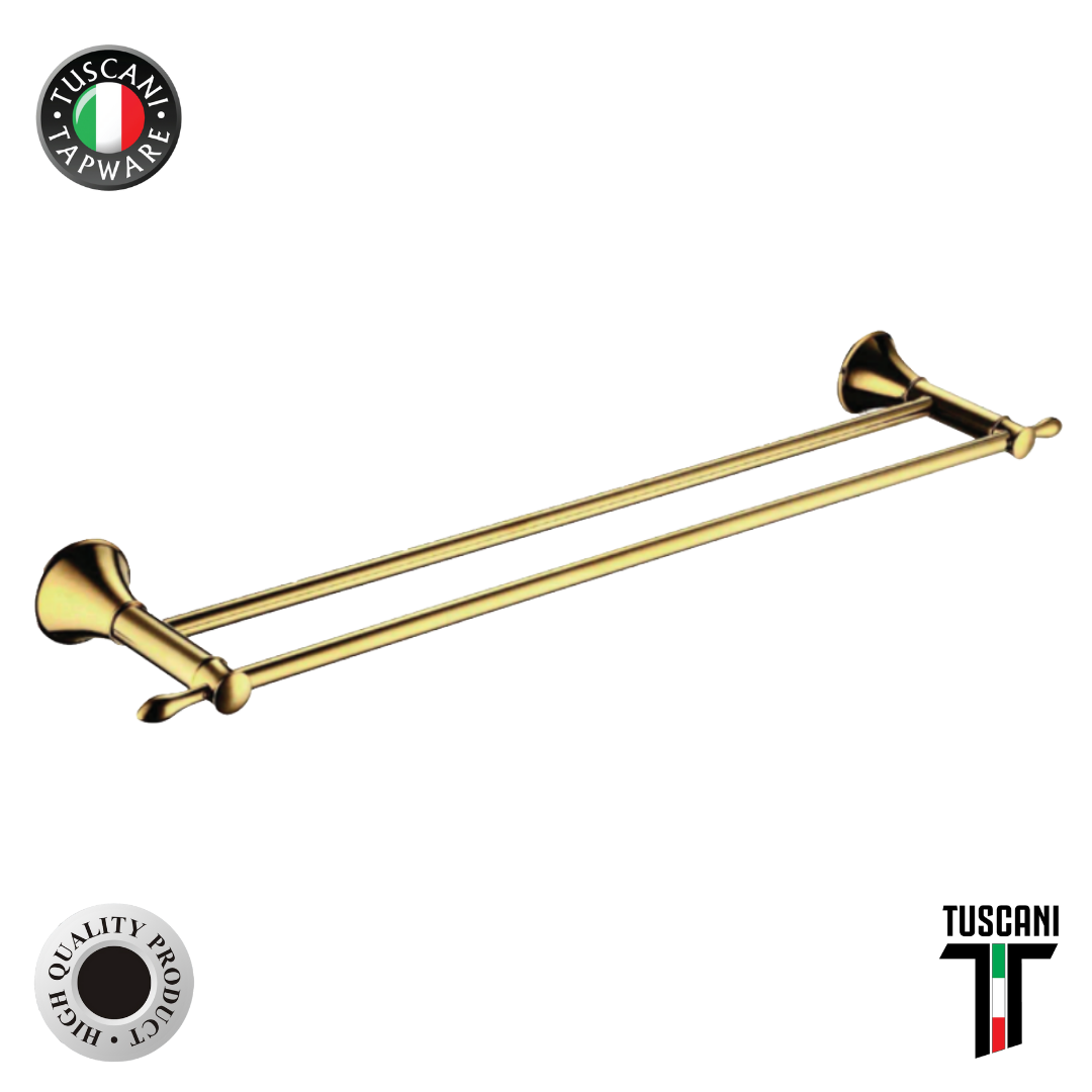 G6DB Gold Series double bar towel rack by Tuscani Italy in polished gold finish