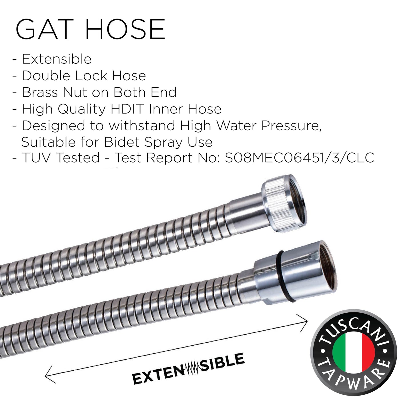 1.2m | 1.5m | 1.8m GAT - Shower & Bidet / HandSpray Hose