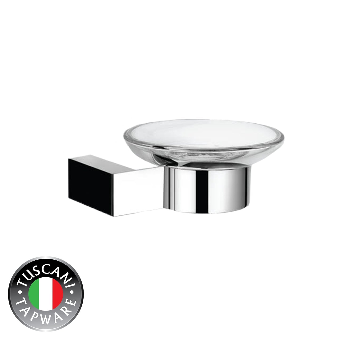 Tuscani S3SD wall-mounted soap dish with frosted glass and polished chrome finish for modern bathrooms