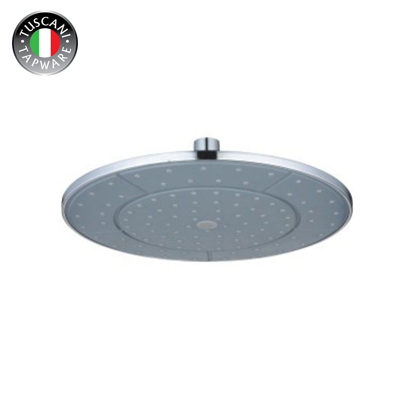 Matte gray 10-inch eco-friendly shower rose from Tuscani Tapware with matte surface.