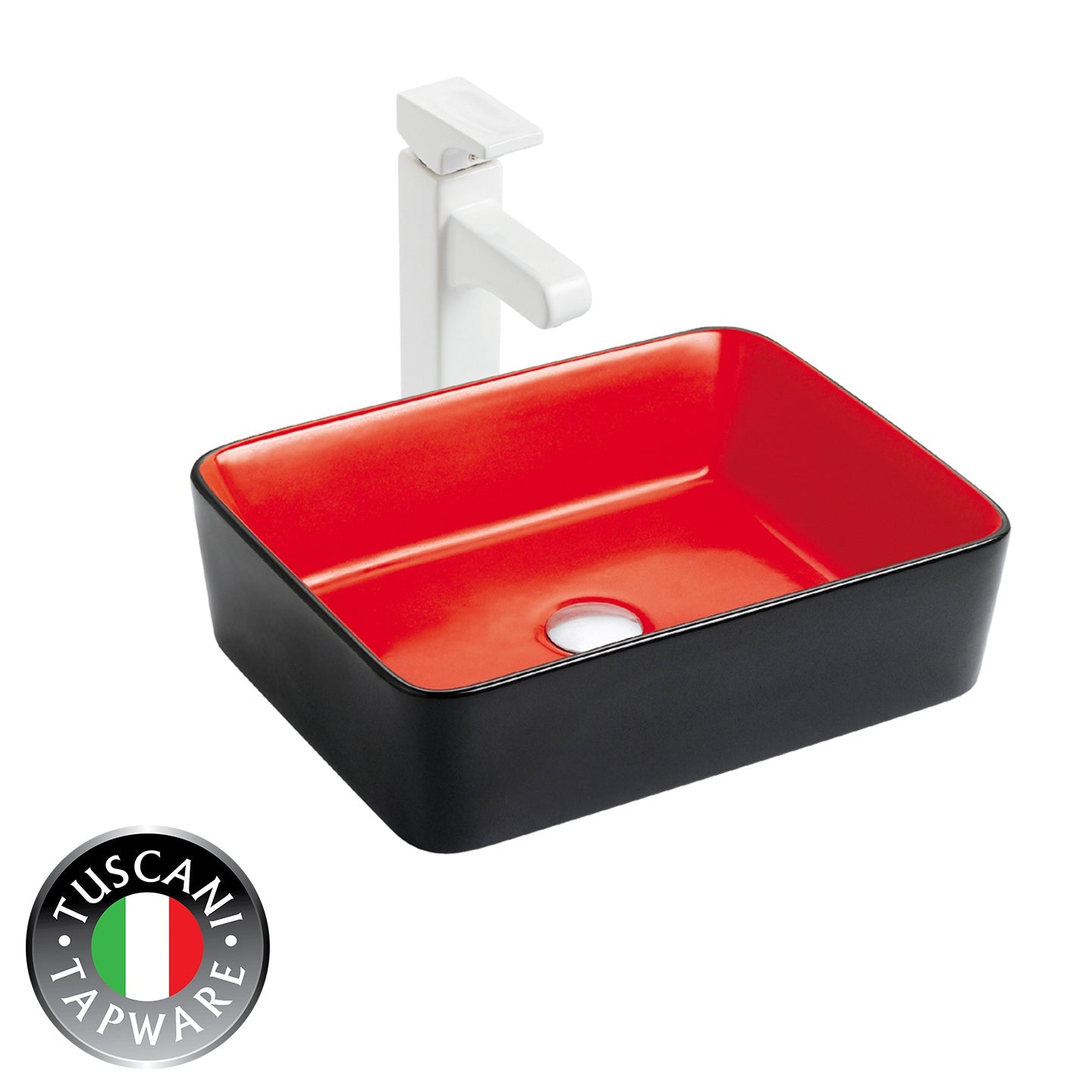 TBWA022-CBR retro red and black rectangular deck mounted designer basin by Tuscani