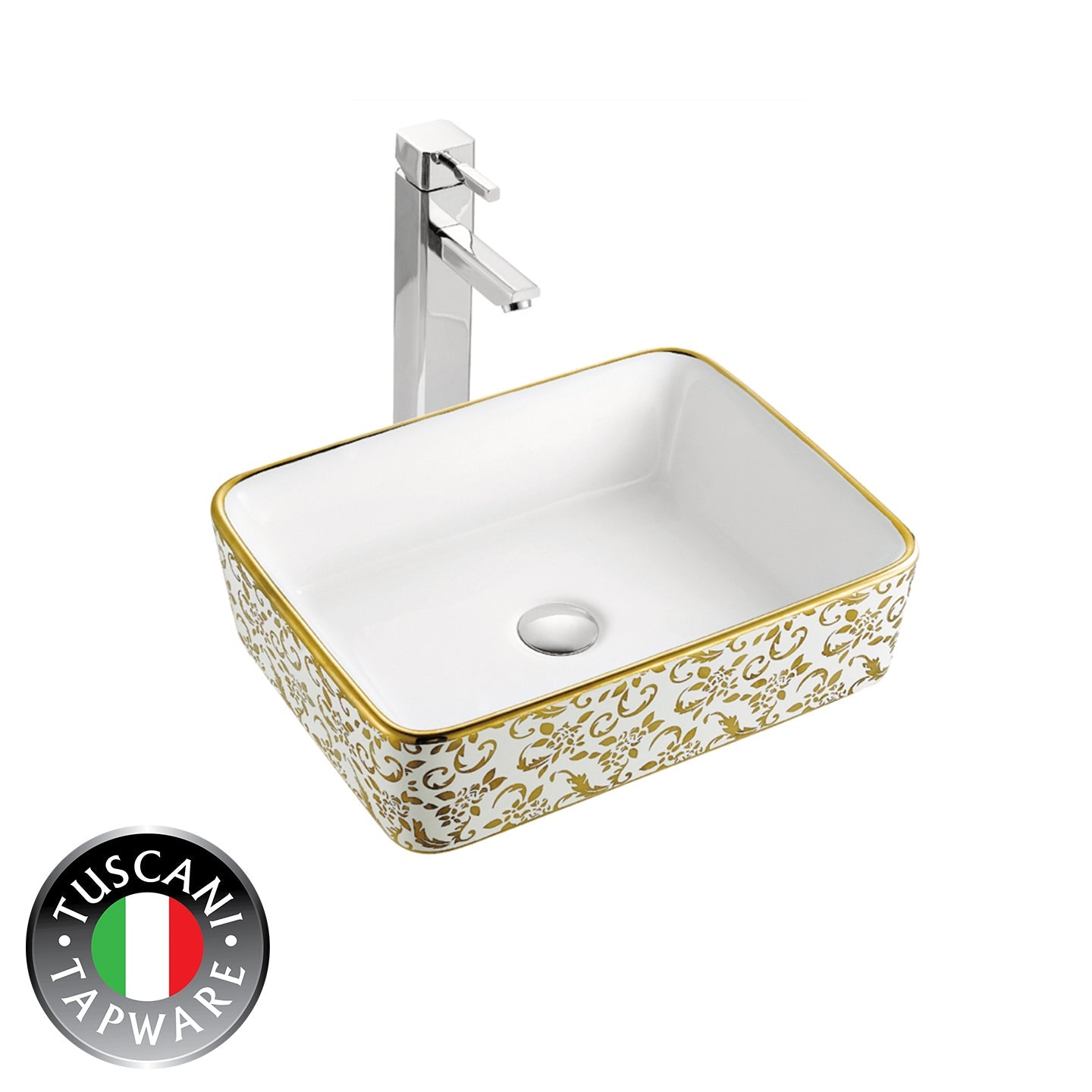 TBWA022-K02G Designer Basin gold floral rectangular deck mounted ceramic sink luxury bathroom vanity top