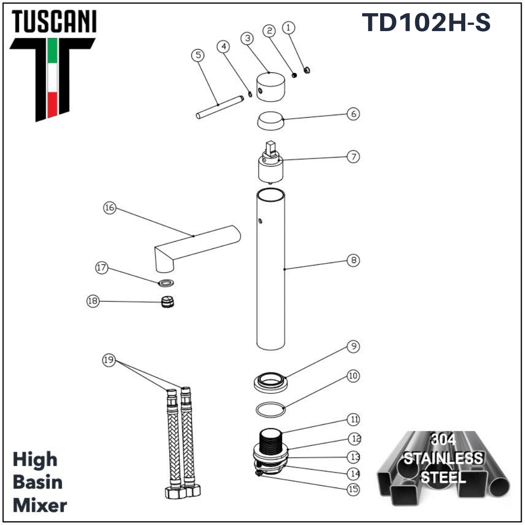 TD102H-S - High Basin Mixer (304 Stainless Steel)