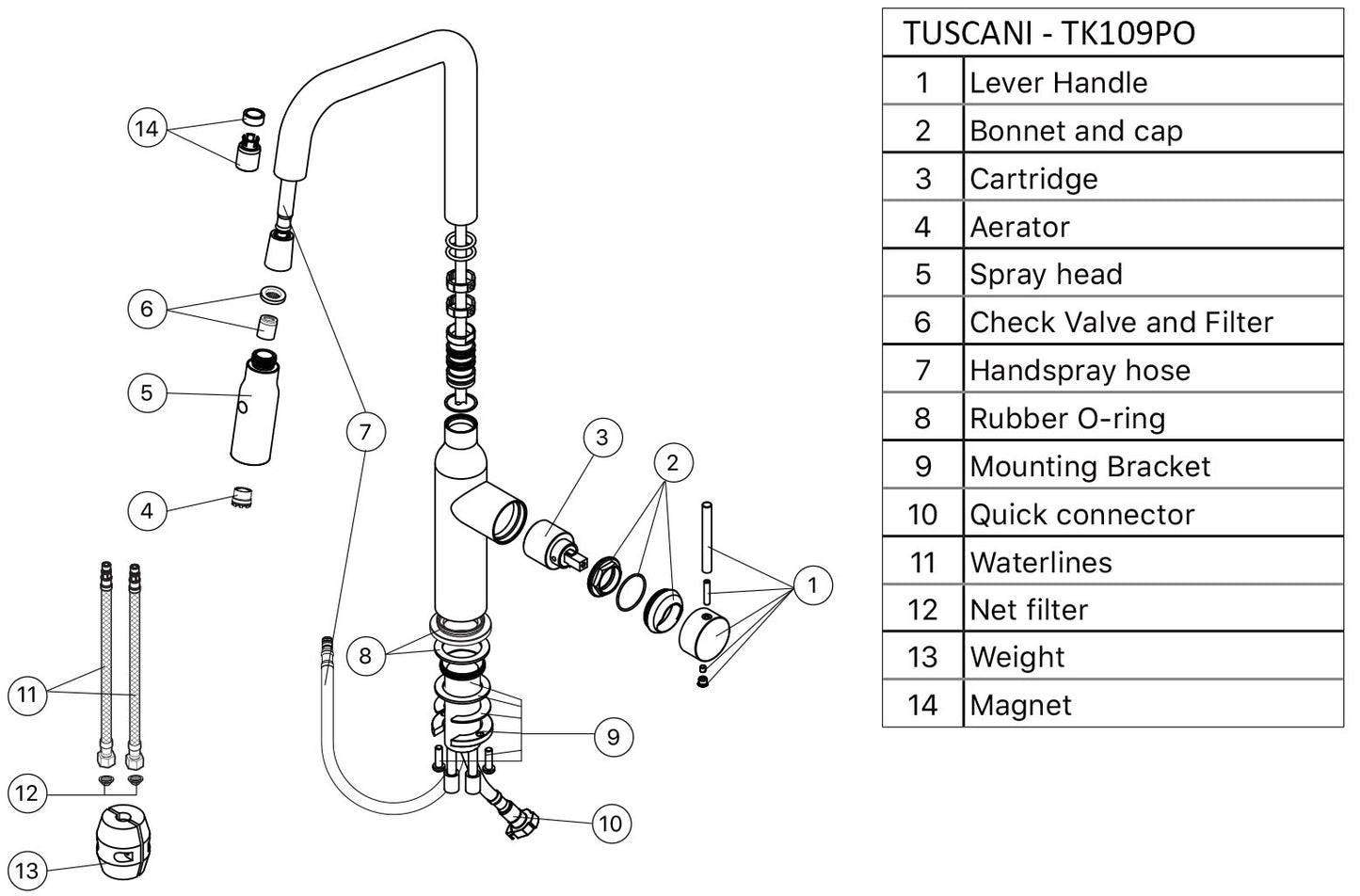 TK109PO - Kitania Series Pull Out Kitchen Mixer
