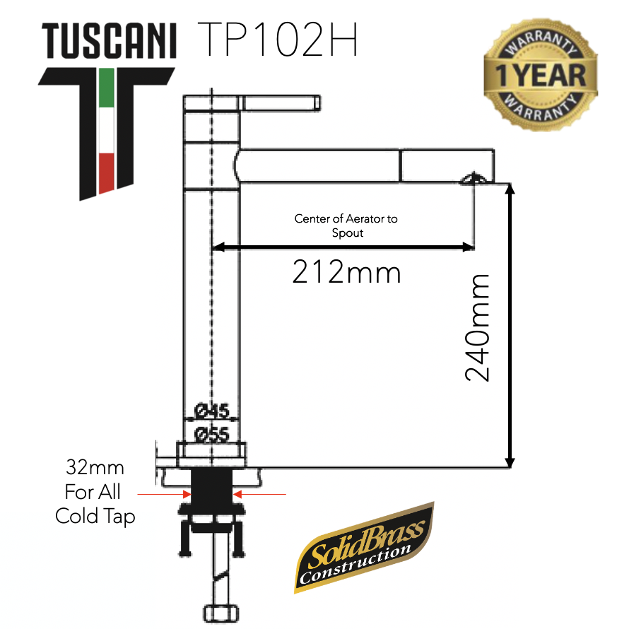 TP102H - Pulizia Series High Basin Mixer
