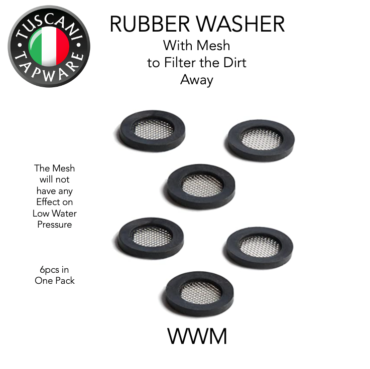 Rubber washers with mesh filter for tap aerators, six pieces per pack