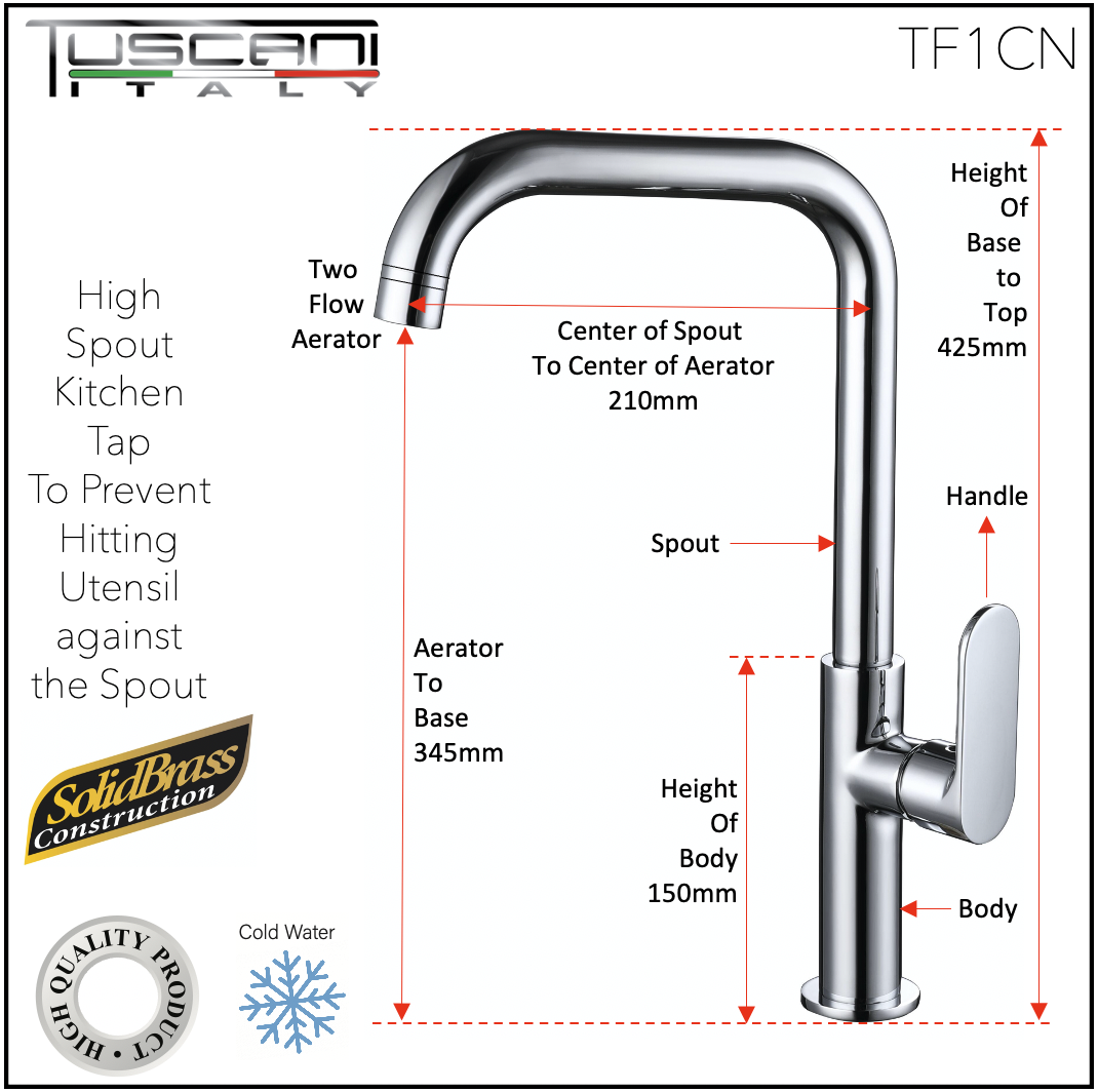 Tuscani TF1CN - Fabiana Series Kitchen Cold Tap - Cold Taps