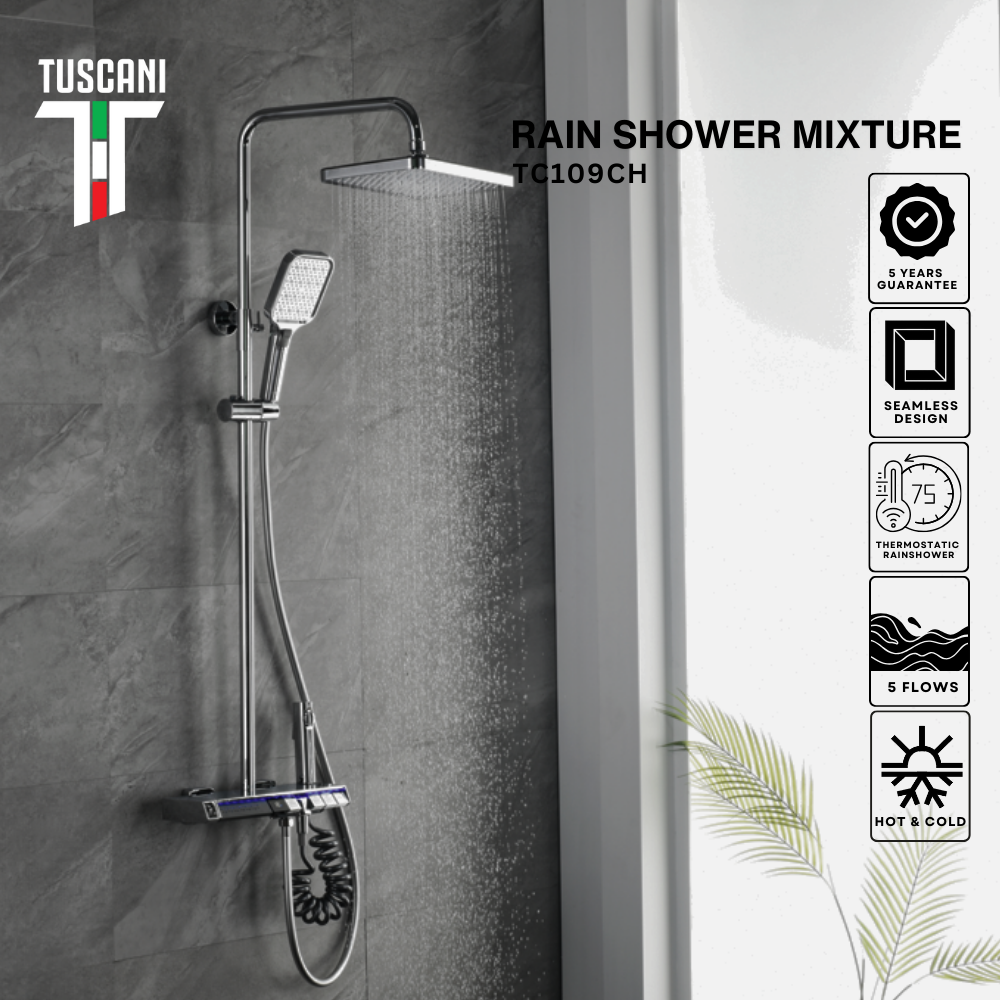 TS109CH - Chrome Rain Shower Set – Tuscani Italy Pte Ltd TS109CH - Chrome Rain Shower Set – Tuscani Italy Pte Ltd