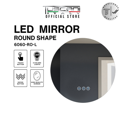Tuscani LED Bathroom Mirror with touch screen, anti-fog, and adjustable brightness in modern bathroom setting