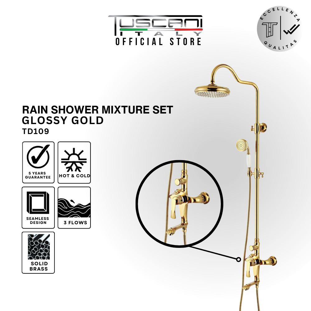 TG109 - Glossy Gold Rain Shower Set