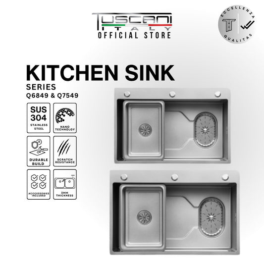 Q6849NS | Q7549NS - Silver Top & Under-Mount Use Kitchen Sink