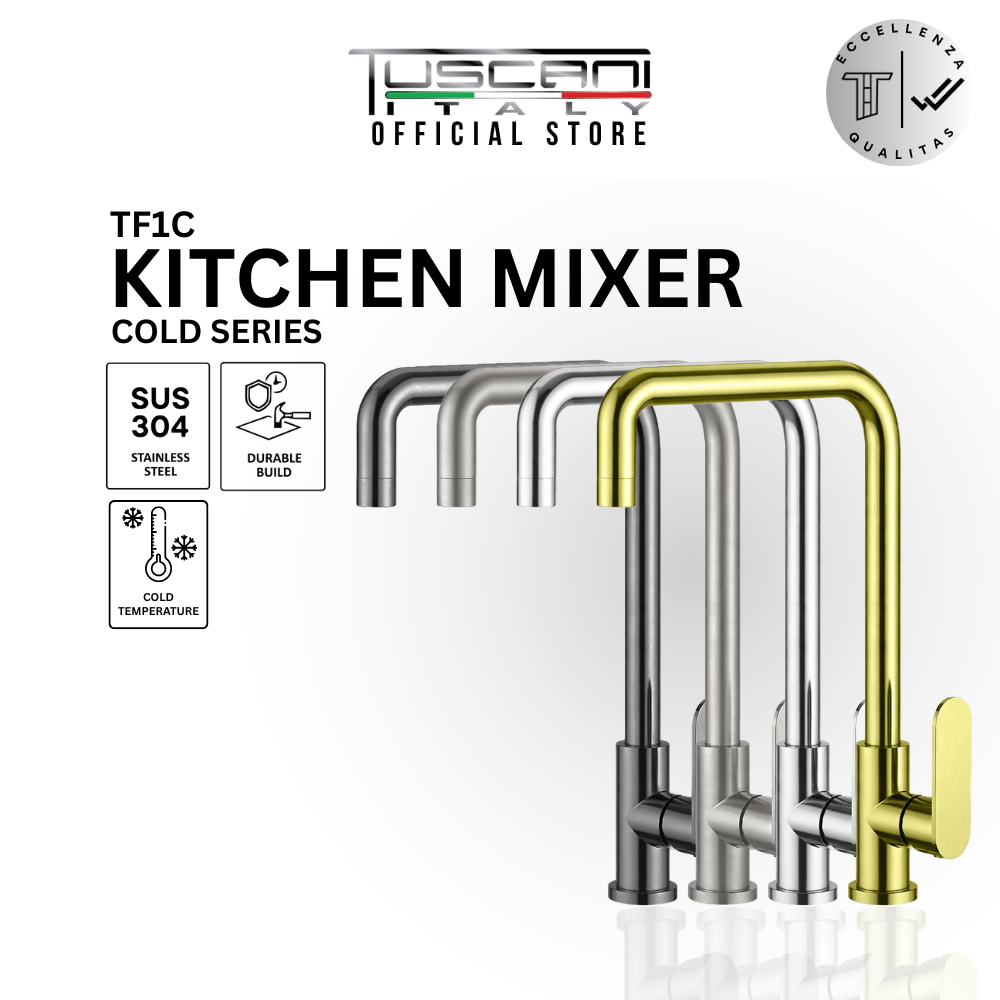 Tuscani TF1C Fabiana Series Kitchen Cold Tap in solid brass with chrome finish, suitable for Singapore homes and kitchen renovations