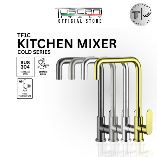 Tuscani TF1C Fabiana Series Kitchen Cold Tap in solid brass with chrome finish, suitable for Singapore homes and kitchen renovations