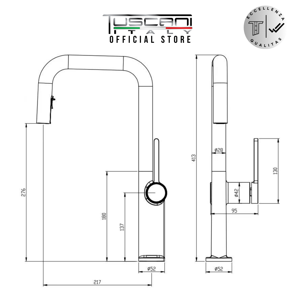 Tuscani TK127PO - Pull Out Kitchen Hot & Cold Mixer