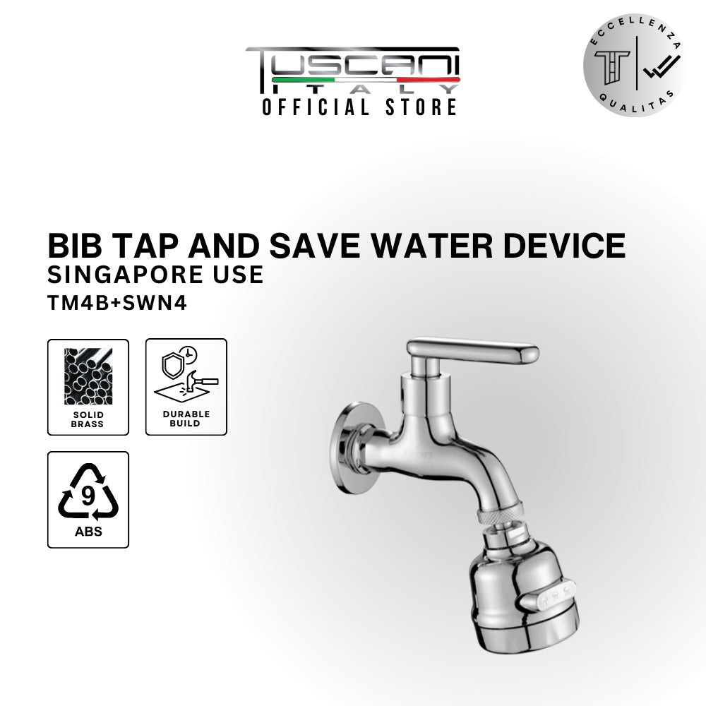 Chrome Tuscani bib tap with signature handle and water-saving 3-function brass aerator for mosque ablution areas