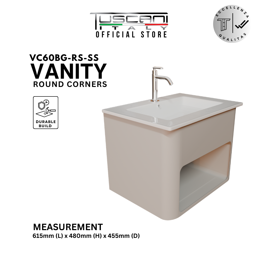 VC60 600mm stainless steel bathroom vanity cabinet with basin and modern minimalist design in brown gray