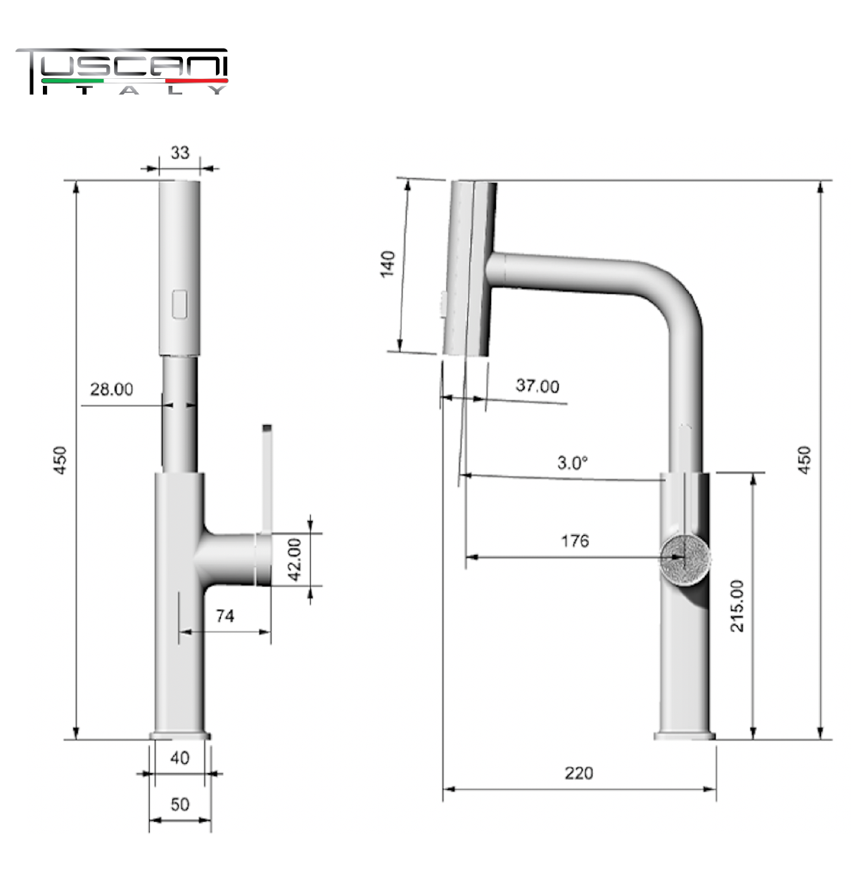 Tuscani TK119-PO Kitchen Mixer Pull Out